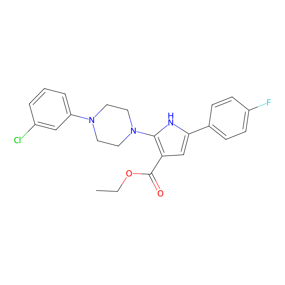 ethyl 2-[4-(3-chlorophenyl)piperazin-1-yl]-5-(4-fluorophenyl)-1H-pyrrole-3-carboxylate molecular structure, CAS 338406-24-9