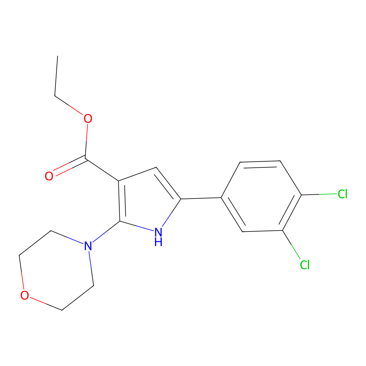 ethyl 5-(3,4-dichlorophenyl)-2-morpholino-1H-pyrrole-3-carboxylate molecular structure, CAS 338406-26-1