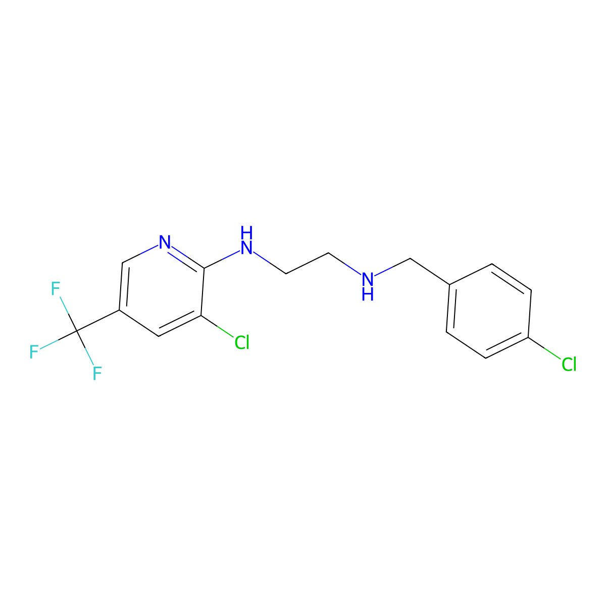 1-(4-Chlorobenzylamino)-2-[3-chloro-5-(trifluoromethyl)pyrid-2-ylamino]ethane molecular structure, CAS 338406-37-4