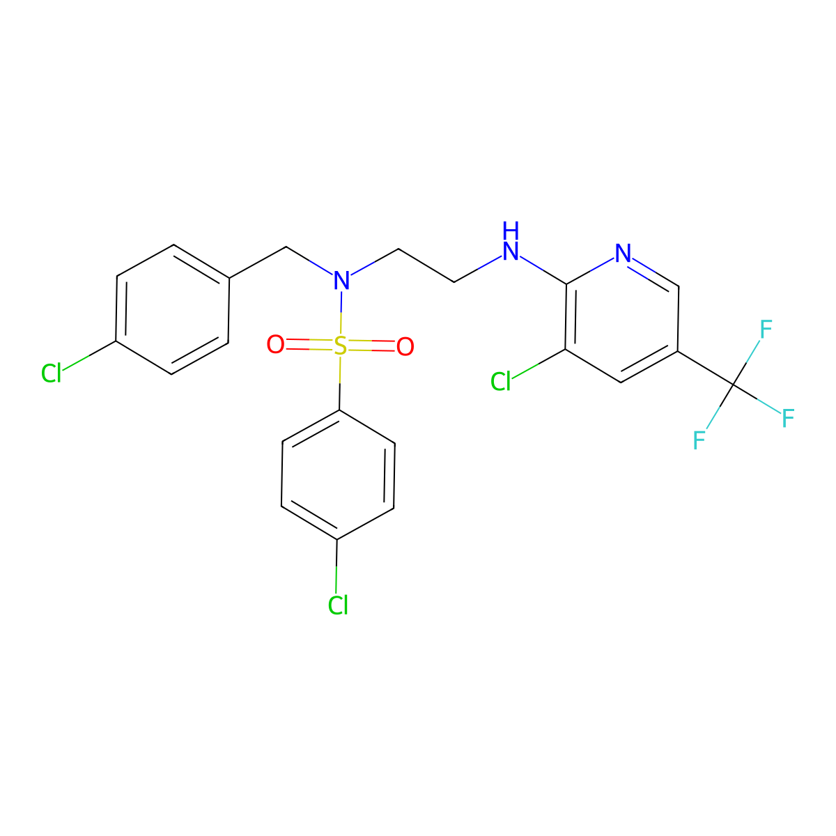 4-chloro-N-(4-chlorobenzyl)-N-(2-{[3-chloro-5-(trifluoromethyl)-2-pyridinyl]amino}ethyl)benzenesulfonamide molecular structure, CAS 338406-40-9
