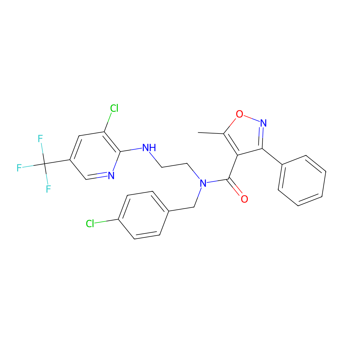 N-(4-chlorobenzyl)-N-(2-{[3-chloro-5-(trifluoromethyl)-2-pyridinyl]amino}ethyl)-5-methyl-3-phenyl-4-isoxazolecarboxamide molecular structure, CAS 338406-42-1