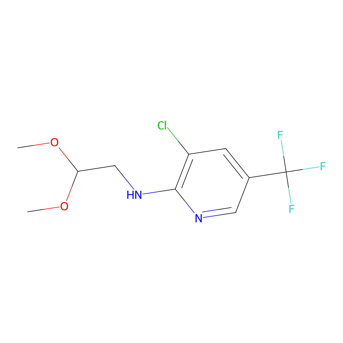 3-chloro-N-(2,2-dimethoxyethyl)-5-(trifluoromethyl)pyridin-2-amine molecular structure, CAS 338406-44-3