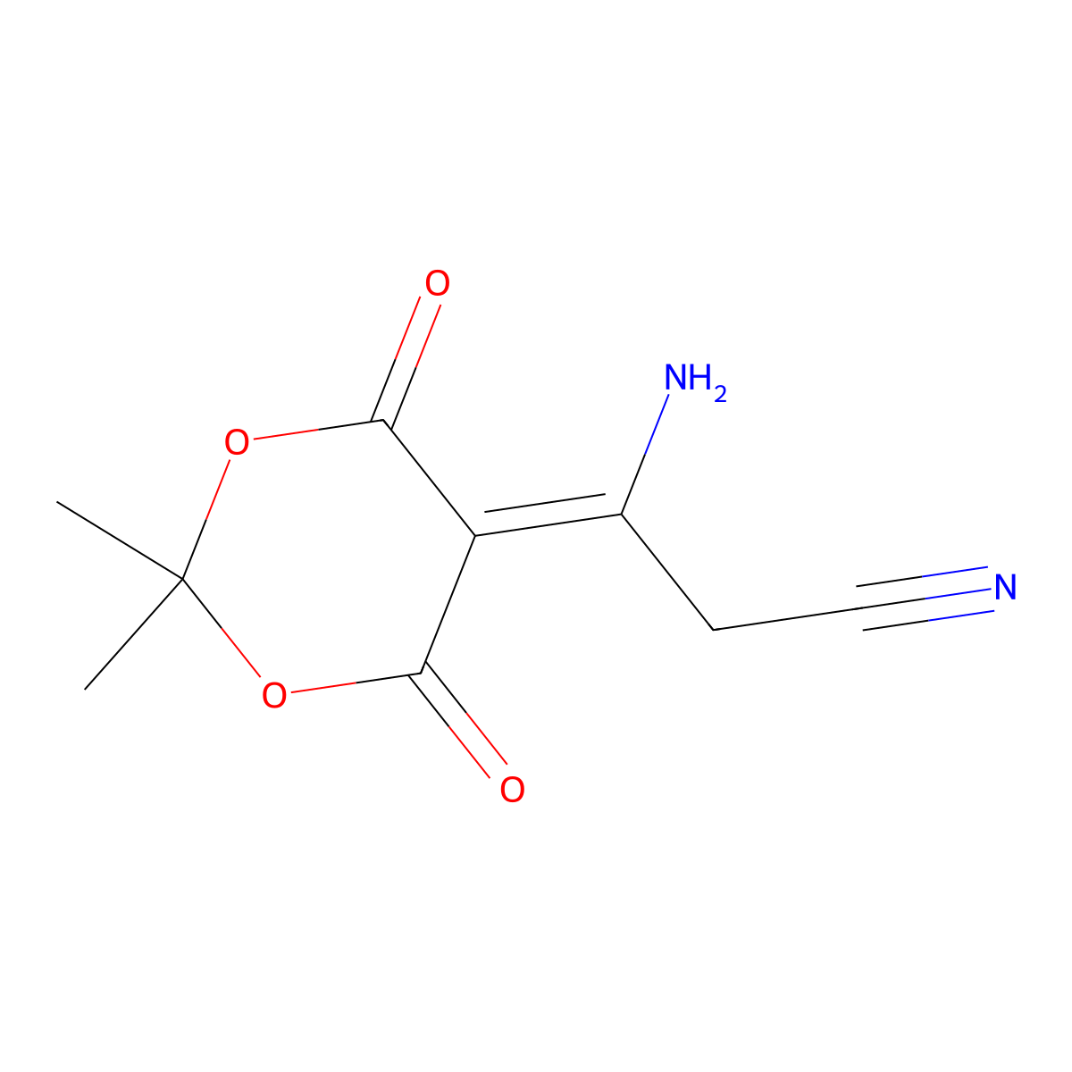 3-Amino-3-(2,2-dimethyl-4,6-dioxo-1,3-dioxan-5-ylidene)propanenitrile molecular structure, CAS 338406-49-8