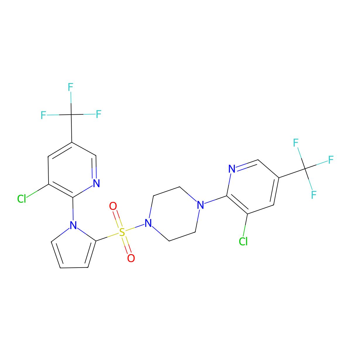 1-[3-Chloro-5-(trifluoromethyl)pyridin-2-yl]-4-[1-[3-chloro-5-(trifluoromethyl)pyridin-2-yl]pyrrol-2-yl]sulfonylpiperazine molecular structure, CAS 338406-62-5