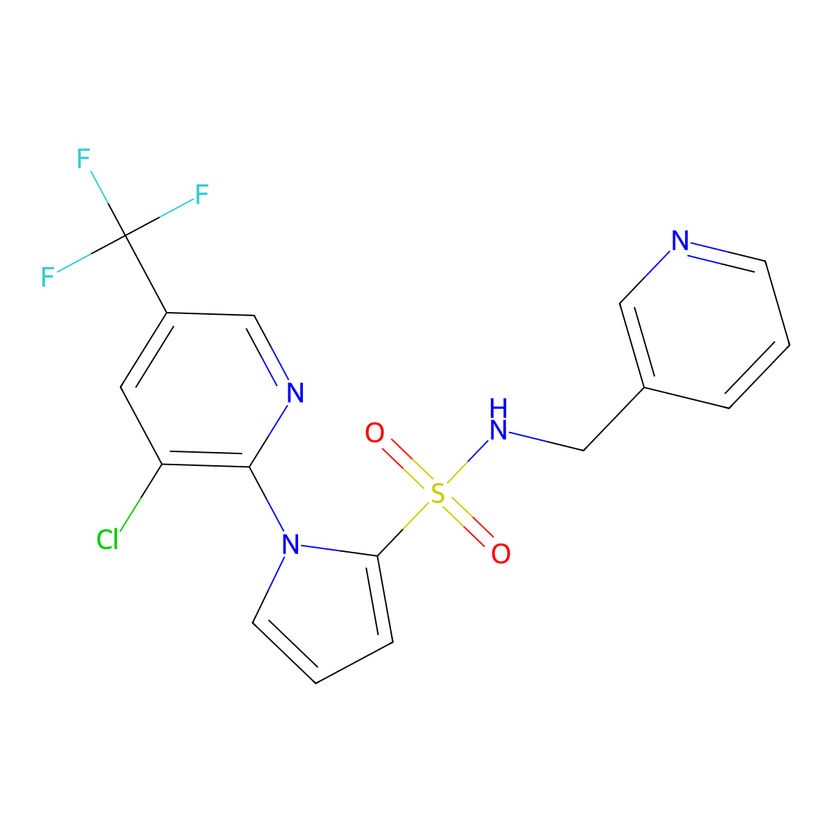 1-[3-chloro-5-(trifluoromethyl)-2-pyridinyl]-N-(3-pyridinylmethyl)-1H-pyrrole-2-sulfonamide molecular structure, CAS 338406-64-7