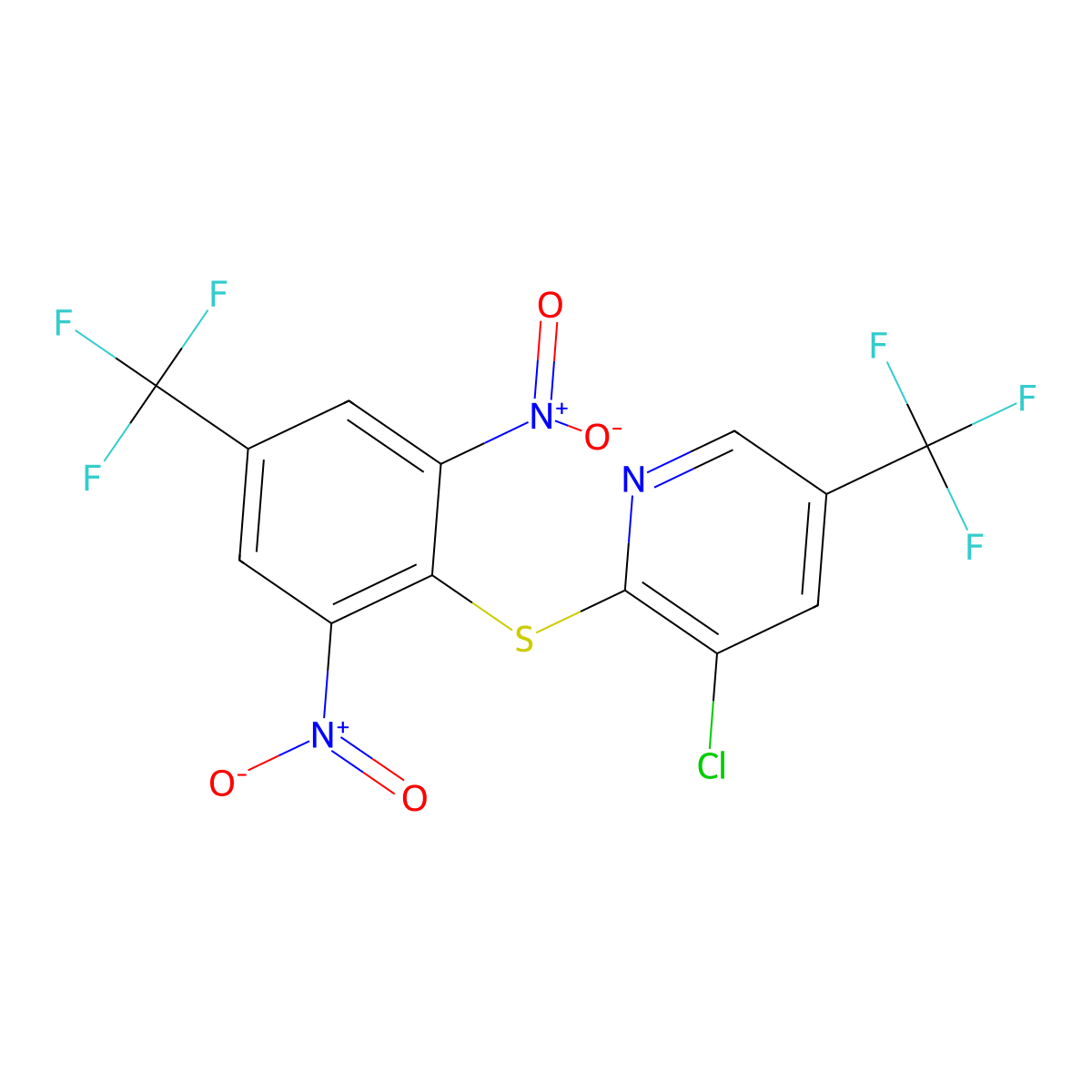 3-Chloro-2-{[2,6-dinitro-4-(trifluoromethyl)phenyl]sulfanyl}-5-(trifluoromethyl)pyridine molecular structure, CAS 338406-67-0