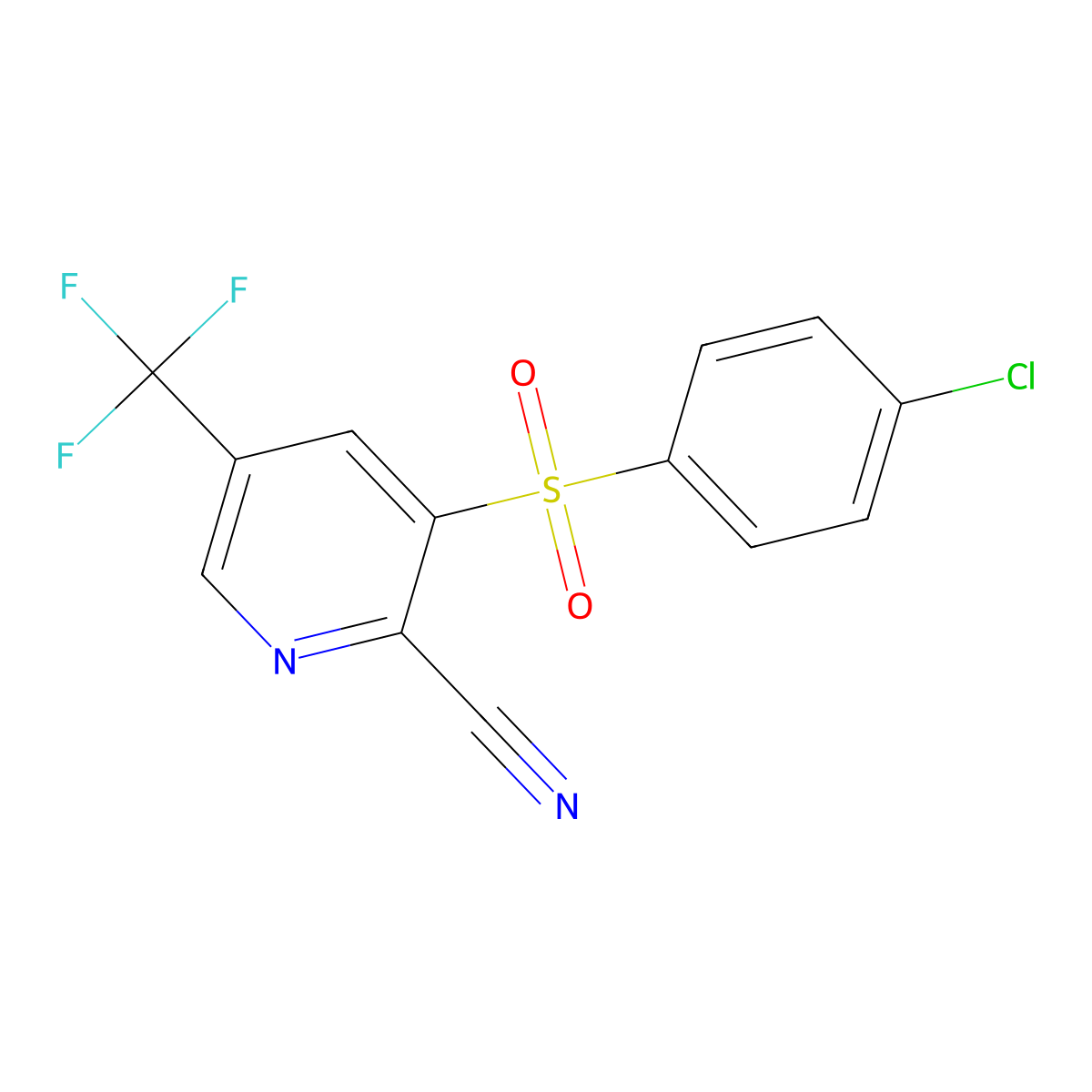 3-[(4-Chlorophenyl)sulfonyl]-5-(trifluoromethyl)-2-pyridinecarbonitrile molecular structure, CAS 338406-75-0