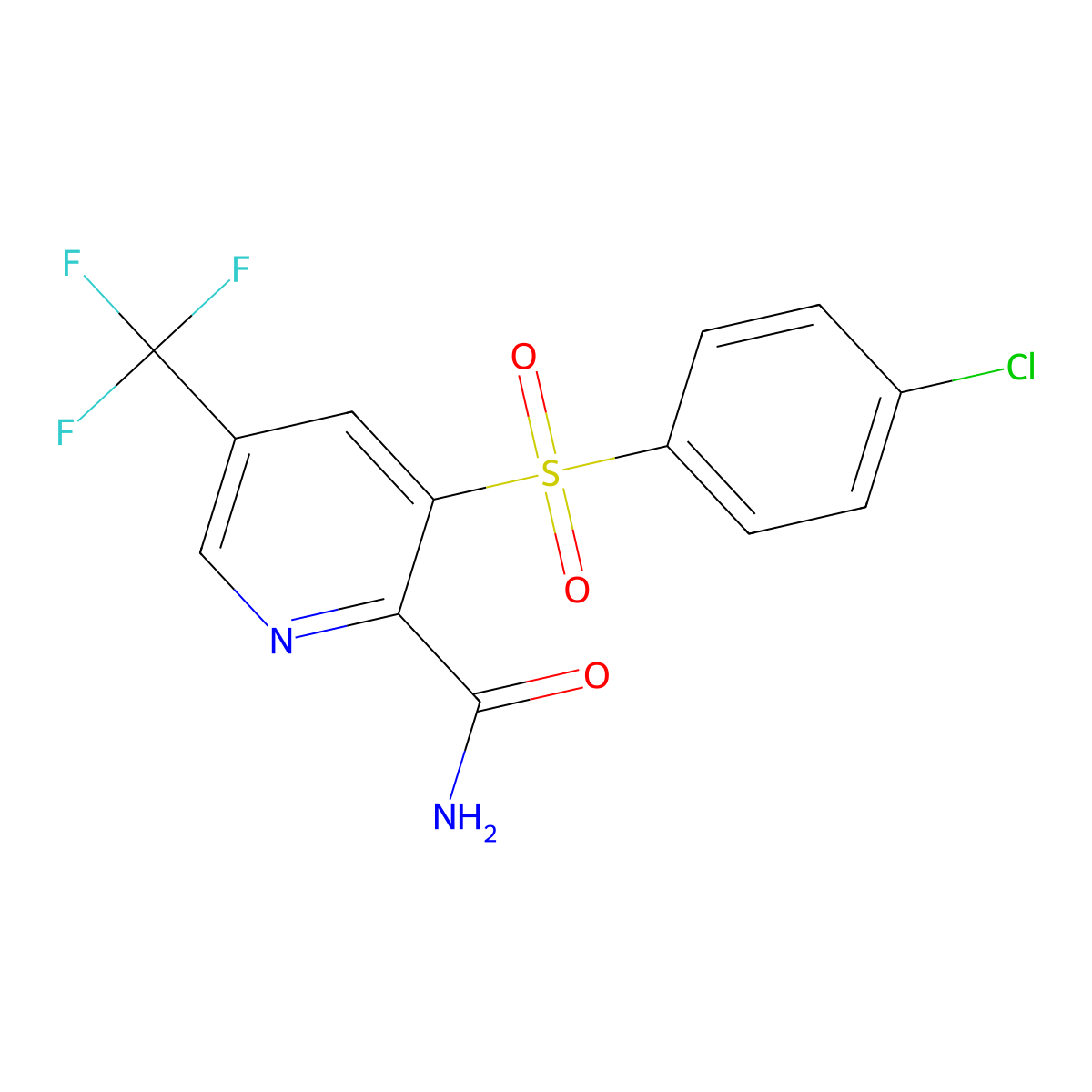 3-[(4-Chlorophenyl)sulfonyl]-5-(trifluoromethyl)-2-pyridinecarboxamide molecular structure, CAS 338406-81-8