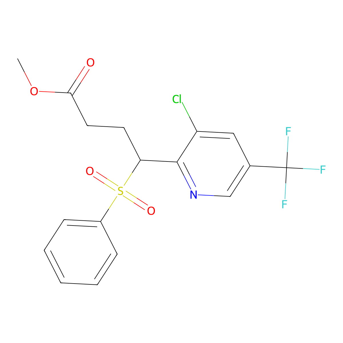 Methyl 4-(benzenesulfonyl)-4-[3-chloro-5-(trifluoromethyl)pyridin-2-yl]butanoate molecular structure, CAS 338406-82-9