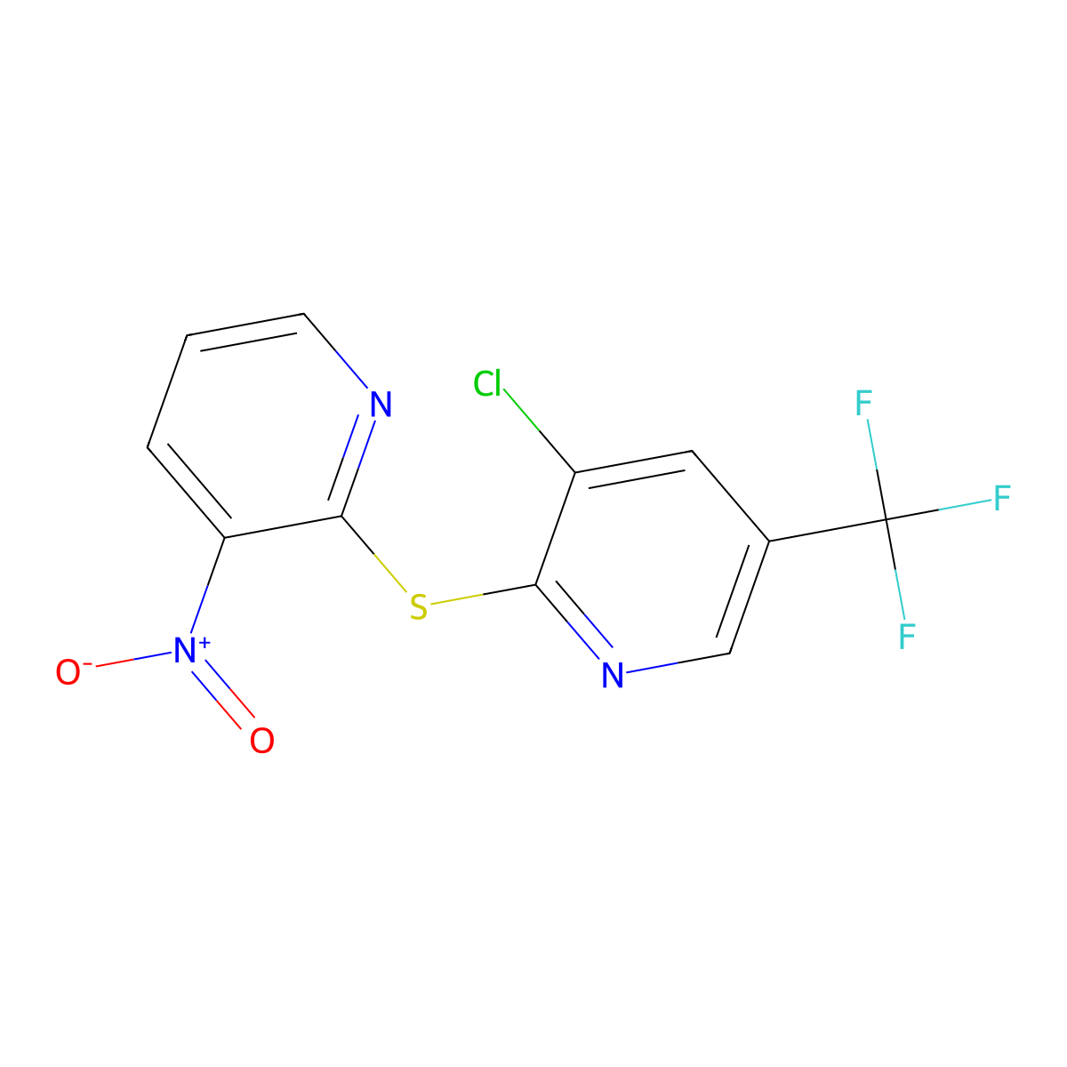 3-Chloro-2-[(3-nitro-2-pyridinyl)sulfanyl]-5-(trifluoromethyl)pyridine molecular structure, CAS 338406-84-1