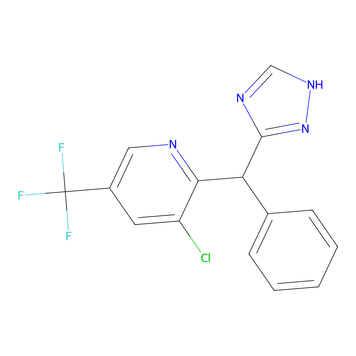 3-chloro-2-[phenyl(1H-1,2,4-triazol-3-yl)methyl]-5-(trifluoromethyl)pyridine molecular structure, CAS 338407-00-4