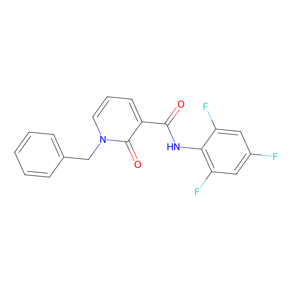 1-benzyl-2-oxo-N-(2,4,6-trifluorophenyl)-1,2-dihydro-3-pyridinecarboxamide molecular structure, CAS 338407-03-7