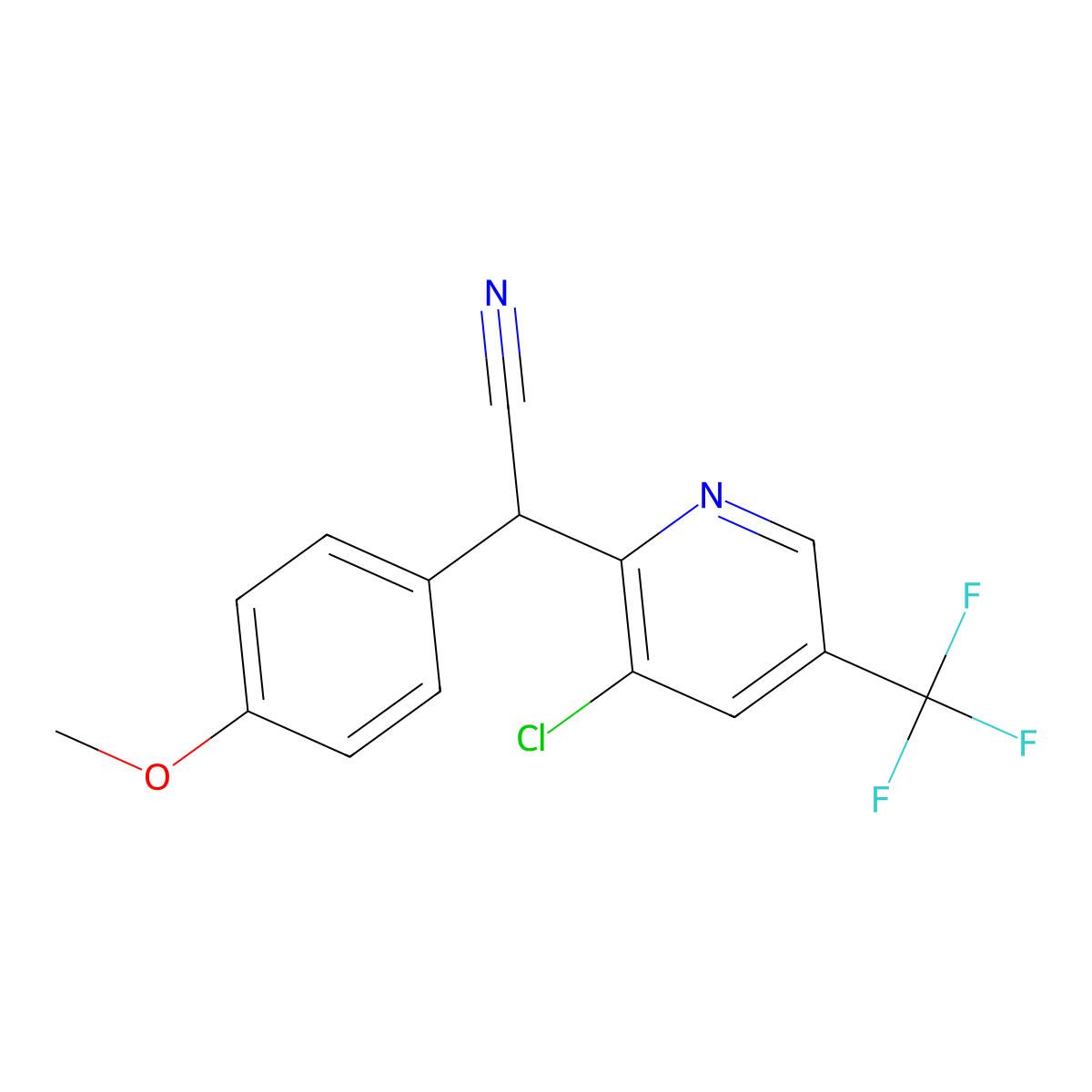 2-[3-Chloro-5-(trifluoromethyl)pyridin-2-yl]-2-(4-methoxyphenyl)acetonitrile molecular structure, CAS 338407-10-6