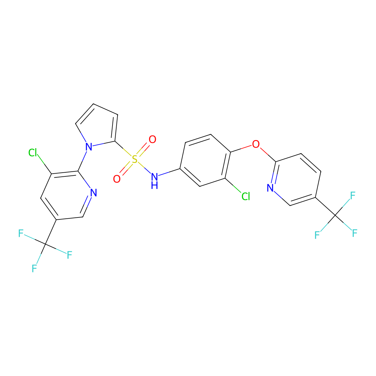 1-[3-chloro-5-(trifluoromethyl)-2-pyridinyl]-N-(3-chloro-4-{[5-(trifluoromethyl)-2-pyridinyl]oxy}phenyl)-1H-pyrrole-2-sulfonamide molecular structure, CAS 338407-11-7