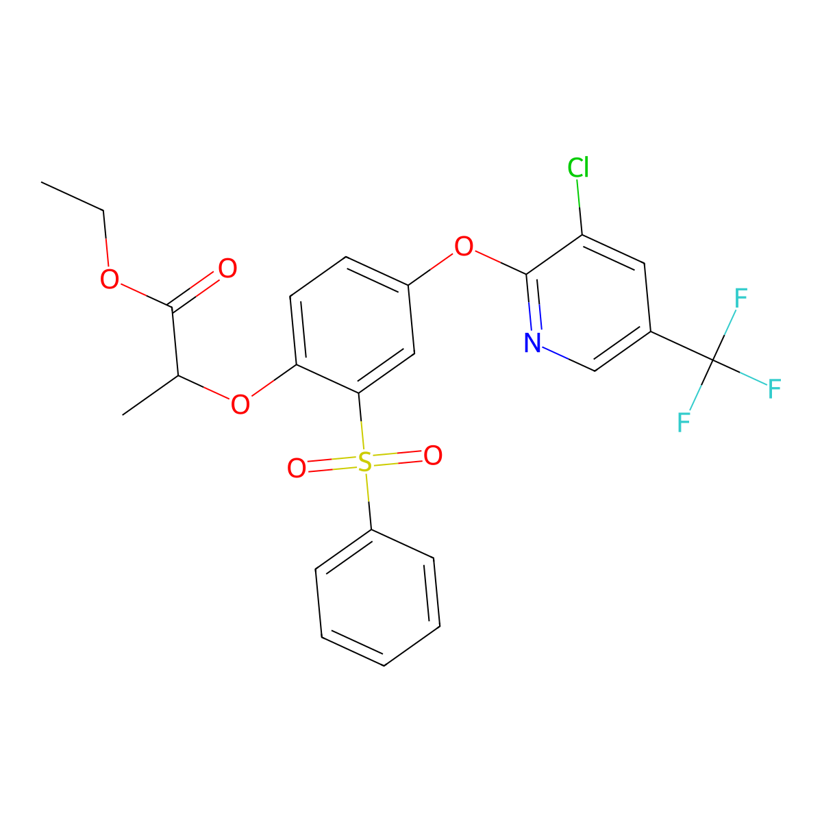 Ethyl 2-[4-{[3-chloro-5-(trifluoromethyl)-2-pyridinyl]oxy}-2-(phenylsulfonyl)phenoxy]propanoate molecular structure, CAS 338407-15-1