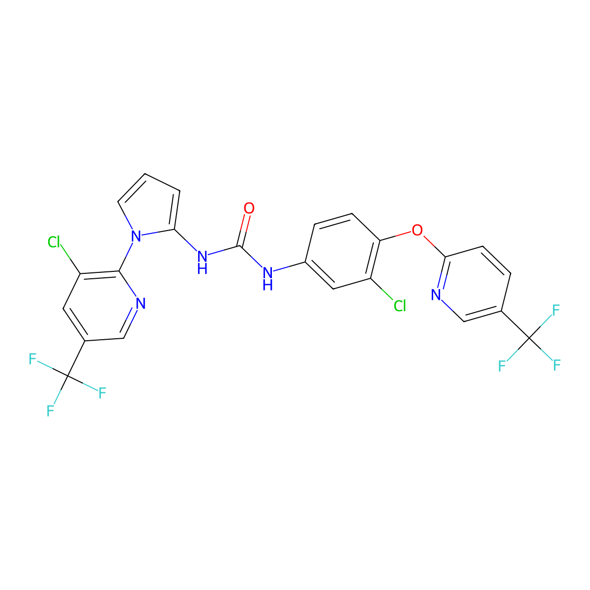 N-(3-chloro-4-{[5-(trifluoromethyl)-2-pyridinyl]oxy}phenyl)-N'-{1-[3-chloro-5-(trifluoromethyl)-2-pyridinyl]-1H-pyrrol-2-yl}urea molecular structure, CAS 338407-21-9