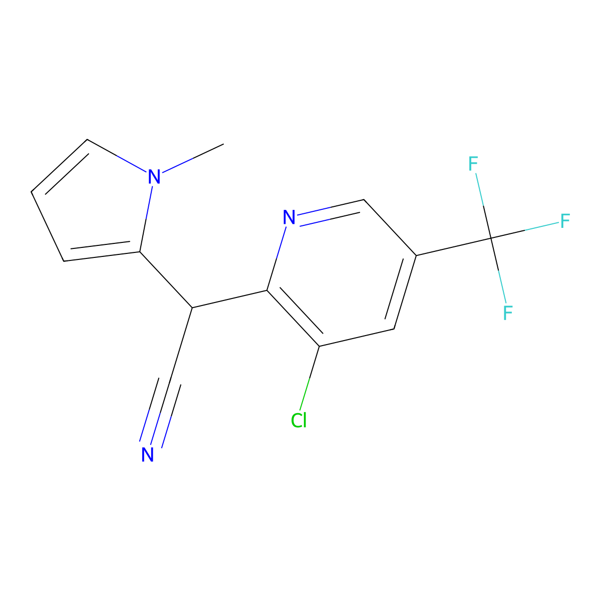 2-[3-chloro-5-(trifluoromethyl)-2-pyridinyl]-2-(1-methyl-1H-pyrrol-2-yl)acetonitrile molecular structure, CAS 338407-38-8