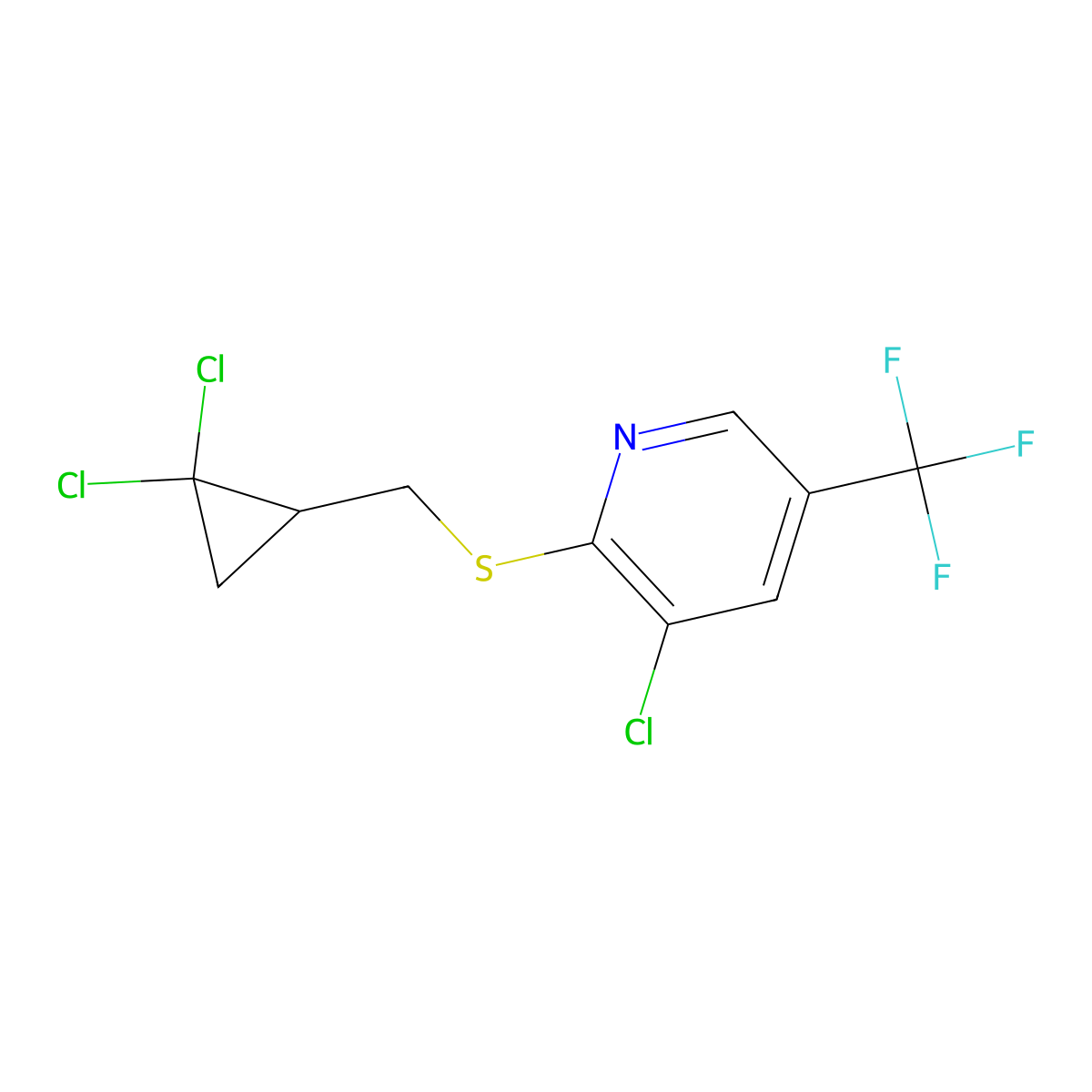 3-Chloro-2-{[(2,2-dichlorocyclopropyl)methyl]sulfanyl}-5-(trifluoromethyl)pyridine molecular structure, CAS 338407-39-9