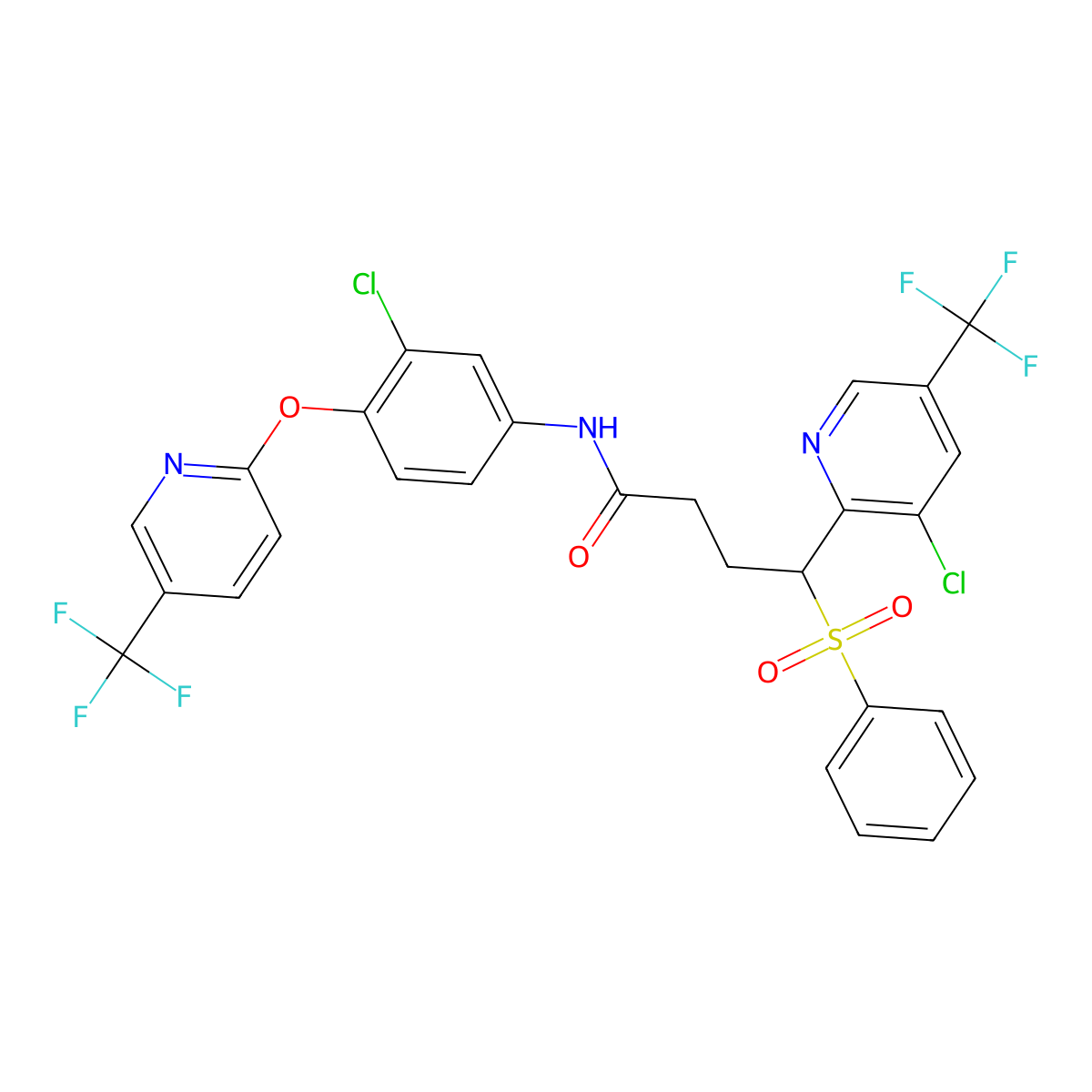4-(benzenesulfonyl)-4-[3-chloro-5-(trifluoromethyl)pyridin-2-yl]-N-[3-chloro-4-[5-(trifluoromethyl)pyridin-2-yl]oxyphenyl]butanamide molecular structure, CAS 338407-43-5