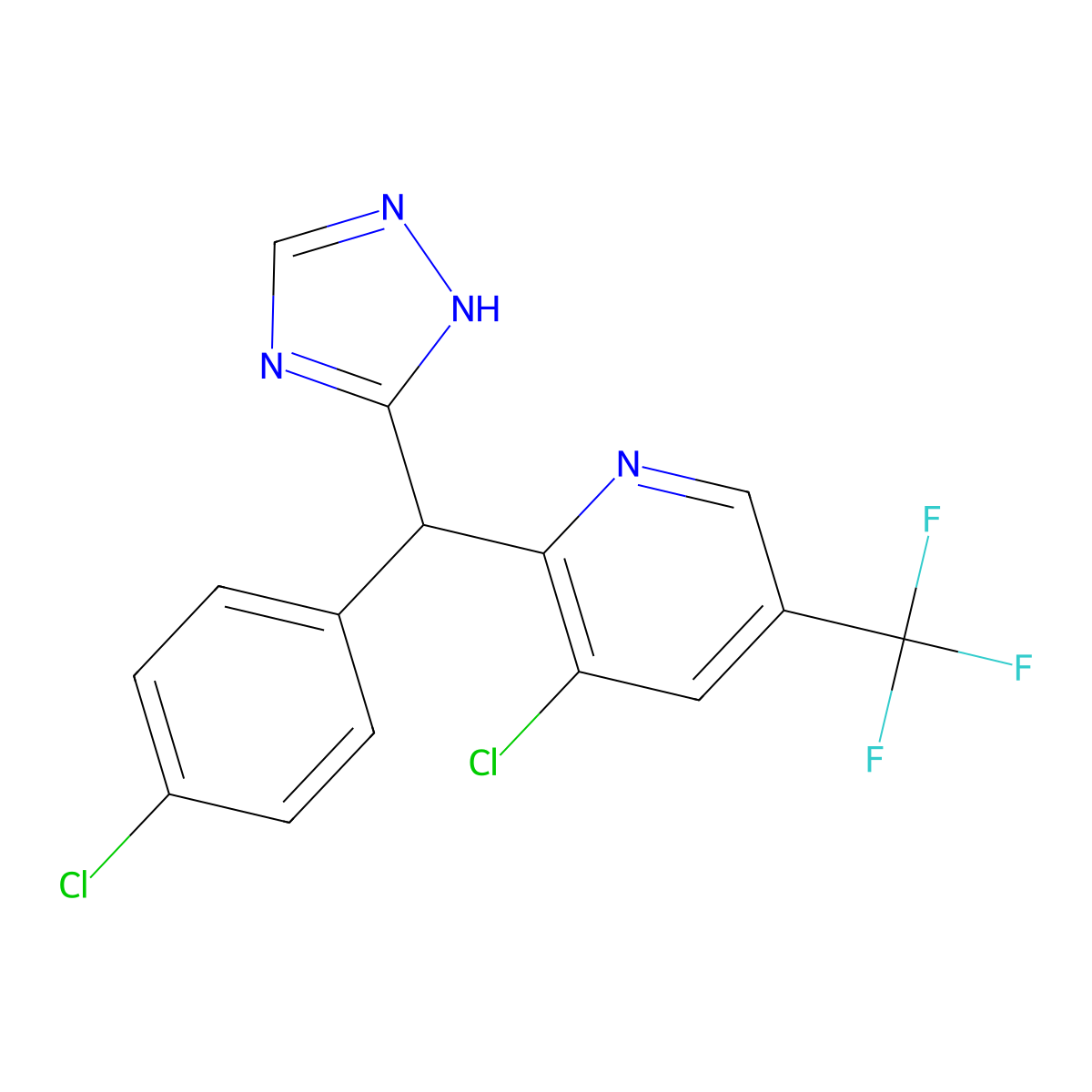 3-chloro-2-[(4-chlorophenyl)(1H-1,2,4-triazol-3-yl)methyl]-5-(trifluoromethyl)pyridine molecular structure, CAS 338407-59-3