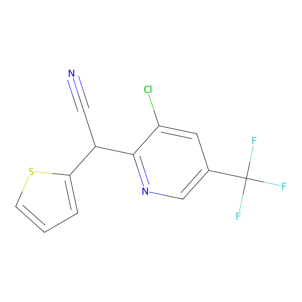 2-[3-Chloro-5-(trifluoromethyl)-2-pyridinyl]-2-(2-thienyl)acetonitrile molecular structure, CAS 338407-61-7