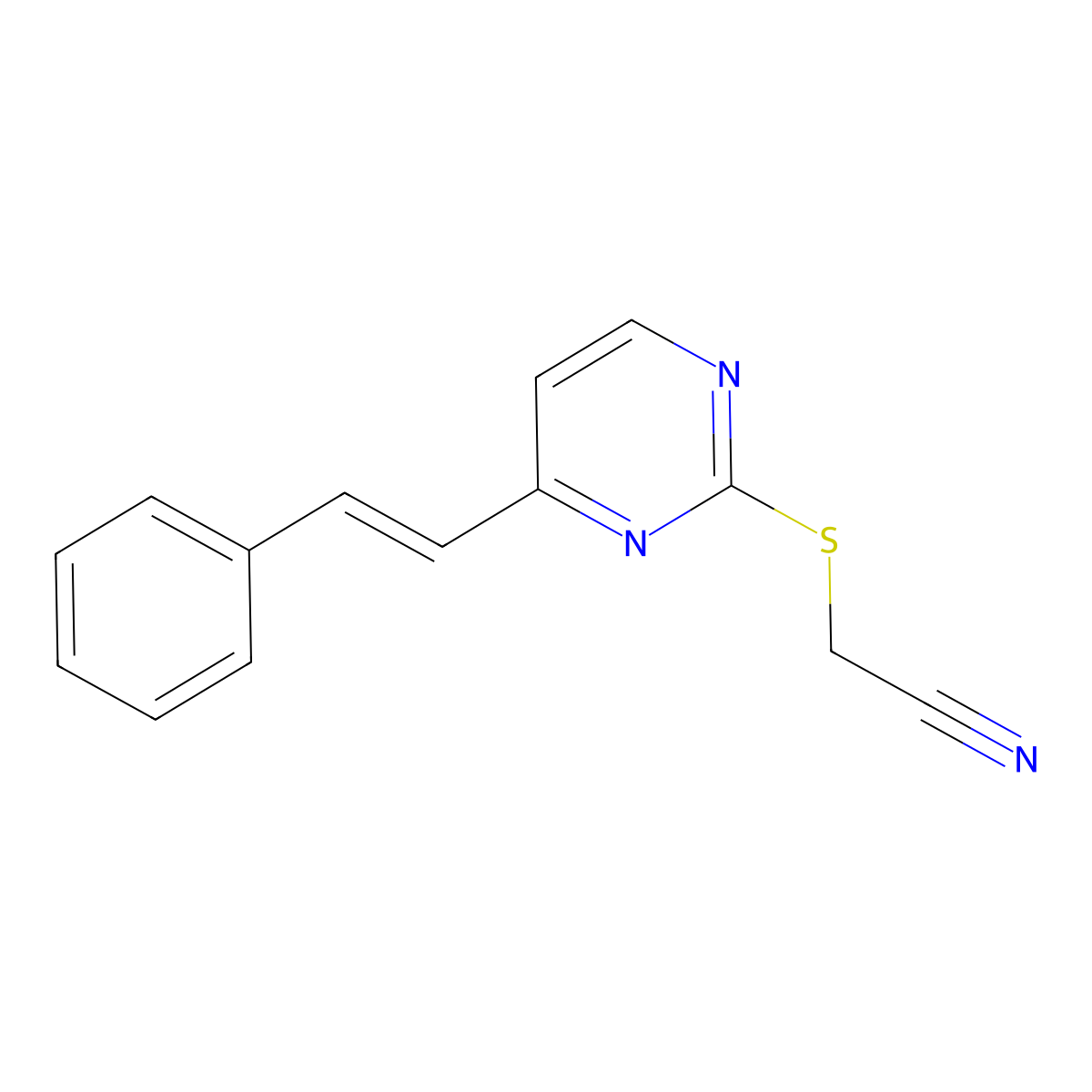 2-[(4-Styryl-2-pyrimidinyl)sulfanyl]acetonitrile molecular structure, CAS 338407-73-1