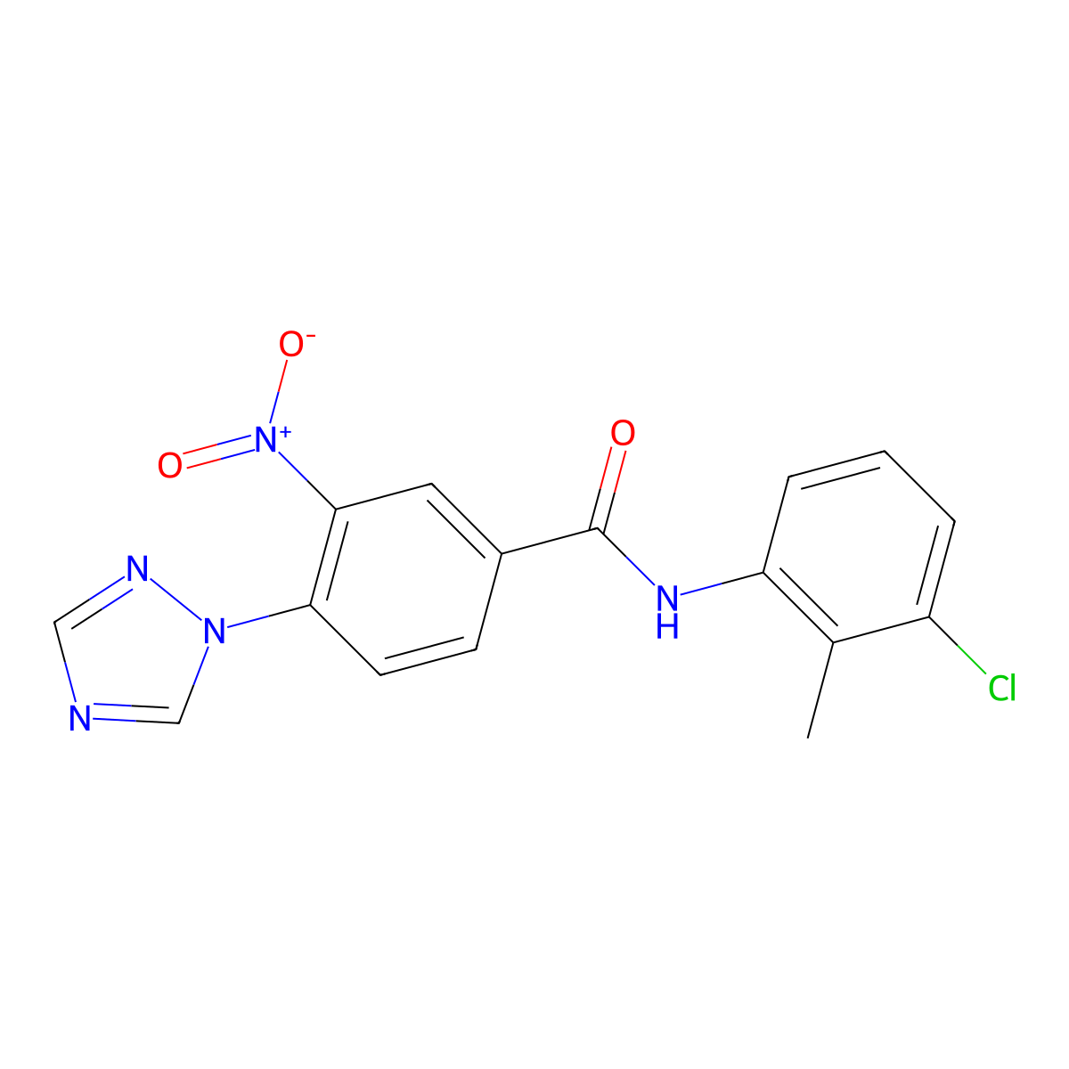N-(3-chloro-2-methylphenyl)-3-nitro-4-(1H-1,2,4-triazol-1-yl)benzenecarboxamide molecular structure, CAS 338408-02-9