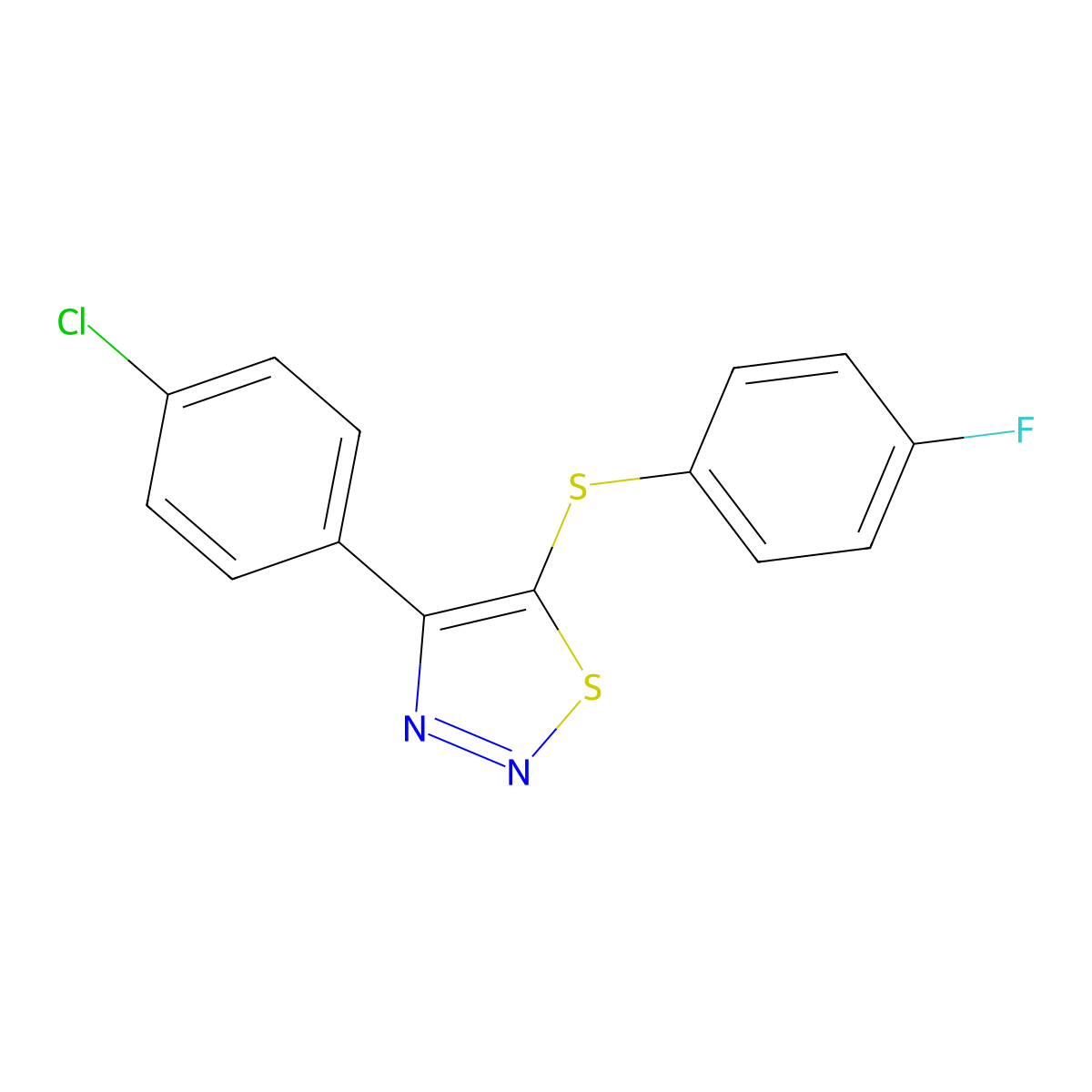 4-(4-Chlorophenyl)-5-[(4-fluorophenyl)sulfanyl]-1,2,3-thiadiazole molecular structure, CAS 338408-07-4