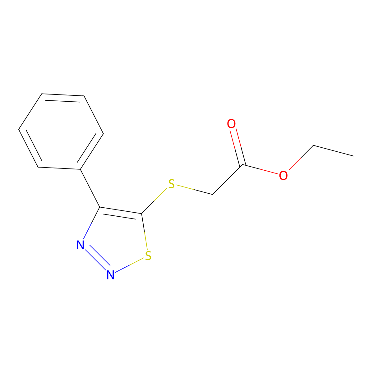 Ethyl 2-[(4-phenyl-1,2,3-thiadiazol-5-yl)sulfanyl]acetate molecular structure, CAS 338408-09-6