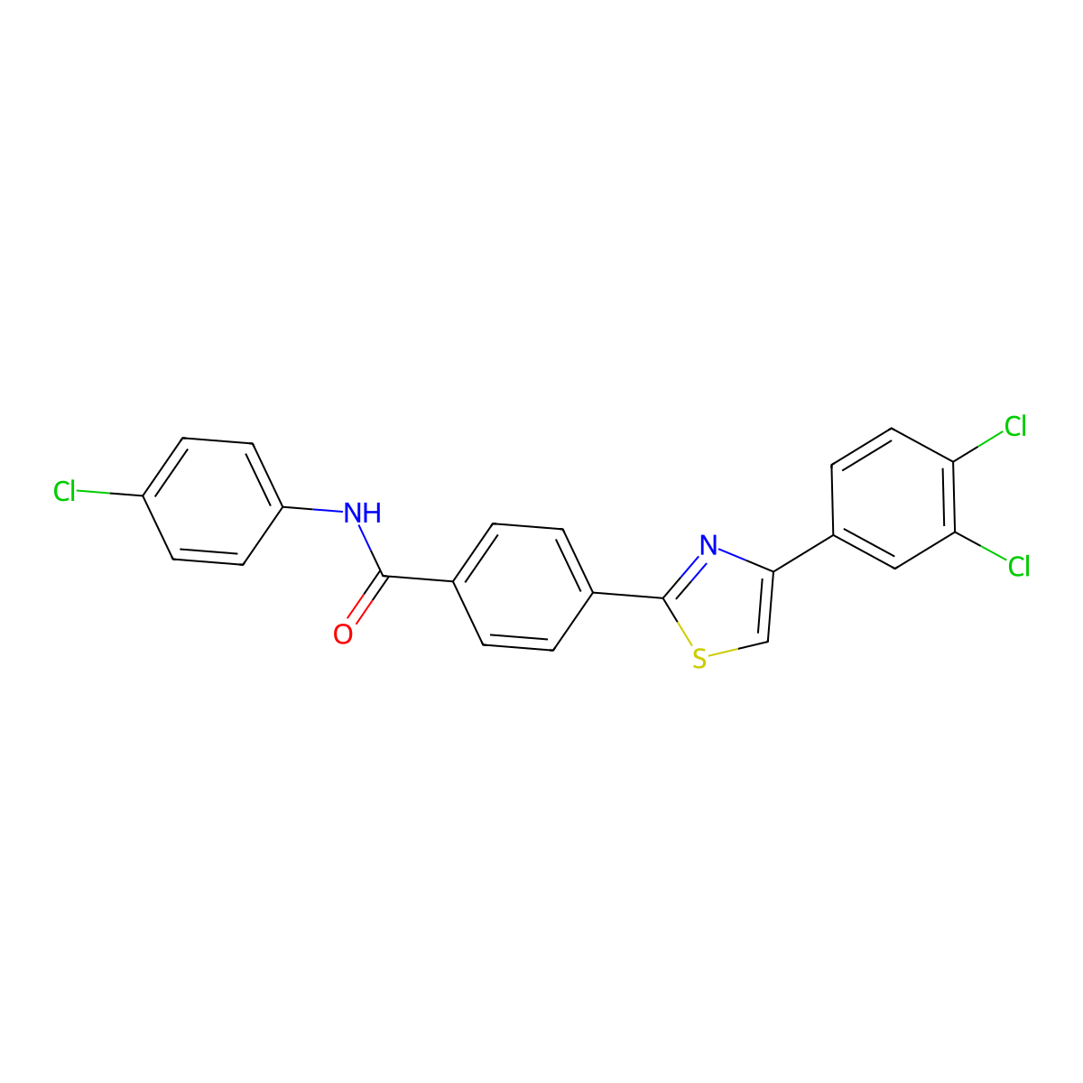 N-(4-chlorophenyl)-4-[4-(3,4-dichlorophenyl)-1,3-thiazol-2-yl]benzamide molecular structure, CAS 338408-26-7
