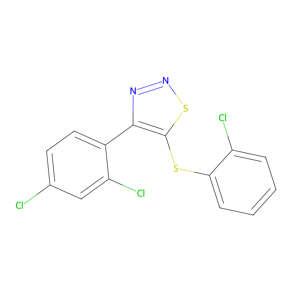 2-Chlorophenyl 4-(2,4-dichlorophenyl)-1,2,3-thiadiazol-5-yl sulfide molecular structure, CAS 338408-29-0