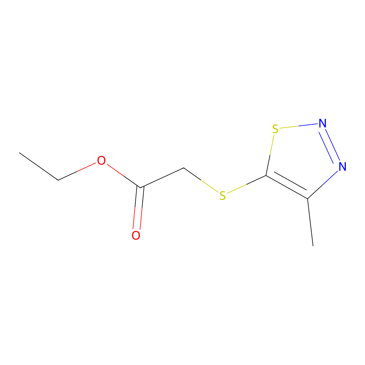 Ethyl 2-[(4-methyl-1,2,3-thiadiazol-5-yl)sulfanyl]acetate molecular structure, CAS 338408-34-7