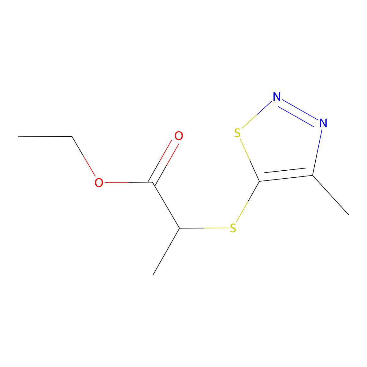 Ethyl 2-[(4-methyl-1,2,3-thiadiazol-5-yl)sulfanyl]propanoate molecular structure, CAS 338408-44-9