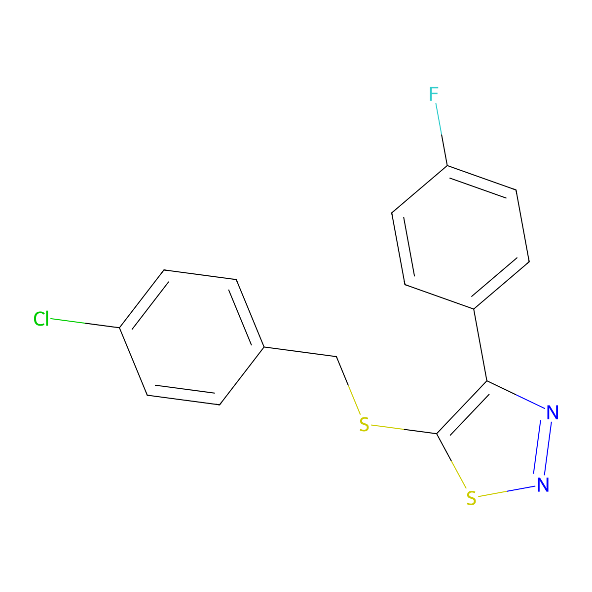 5-[(4-Chlorophenyl)methylsulfanyl]-4-(4-fluorophenyl)thiadiazole molecular structure, CAS 338408-61-0