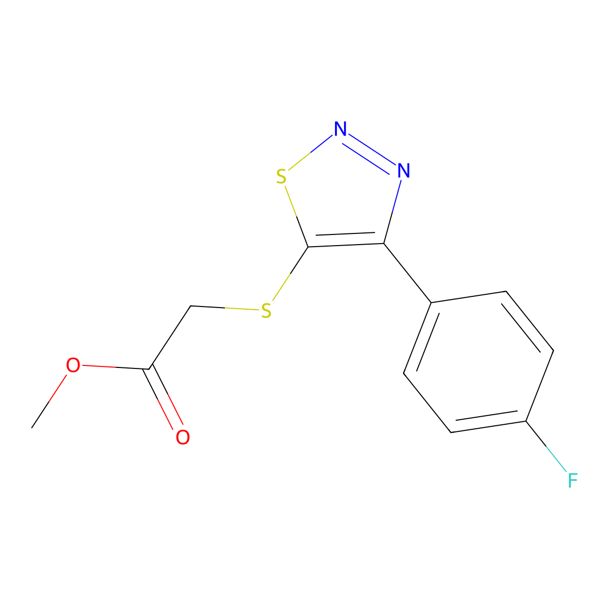 Methyl 2-{[4-(4-fluorophenyl)-1,2,3-thiadiazol-5-yl]sulfanyl}acetate molecular structure, CAS 338408-67-6