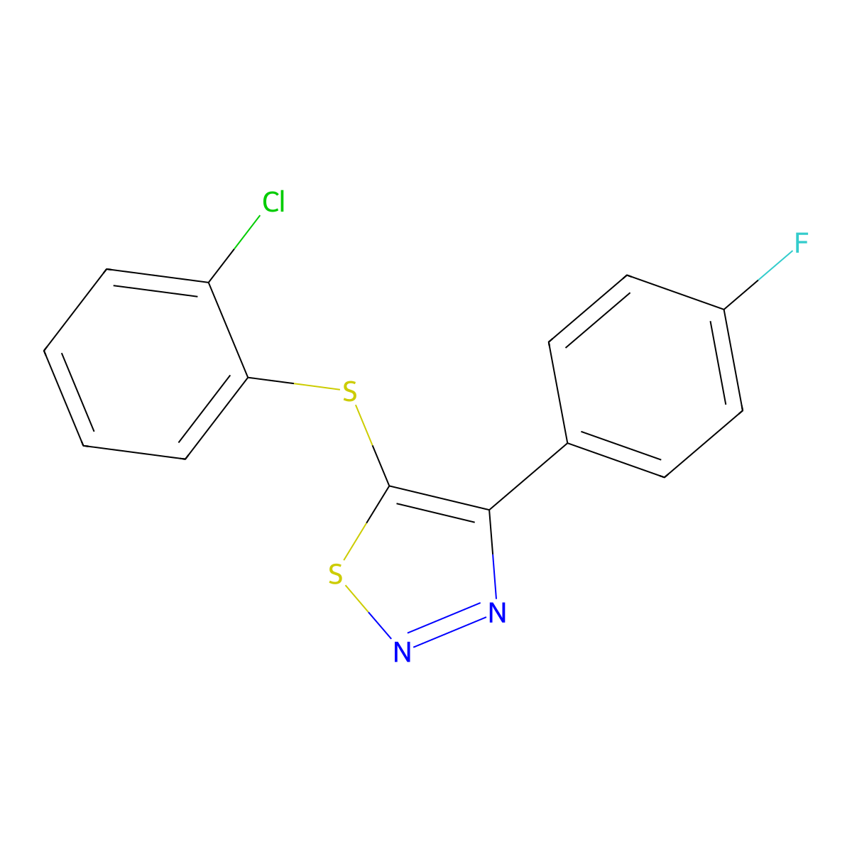 5-(2-Chlorophenyl)sulfanyl-4-(4-fluorophenyl)thiadiazole molecular structure, CAS 338408-69-8