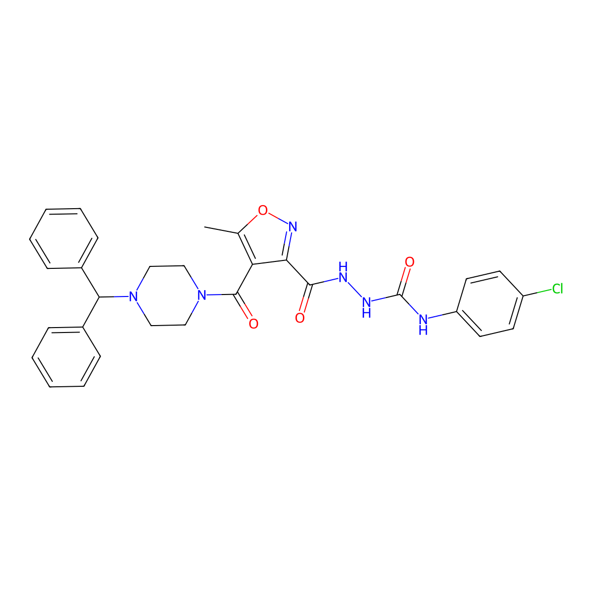 2-({4-[(4-benzhydrylpiperazino)carbonyl]-5-methyl-3-isoxazolyl}carbonyl)-N-(4-chlorophenyl)-1-hydrazinecarboxamide molecular structure, CAS 338408-78-9