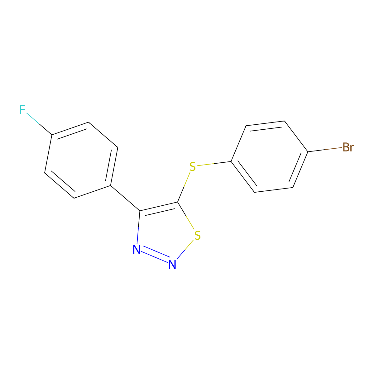 4-Bromophenyl 4-(4-fluorophenyl)-1,2,3-thiadiazol-5-yl sulfide molecular structure, CAS 338408-84-7