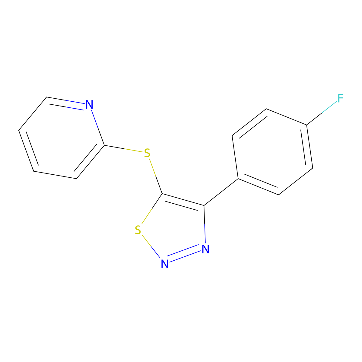 4-(4-Fluorophenyl)-1,2,3-thiadiazol-5-yl 2-pyridinyl sulfide molecular structure, CAS 338408-86-9
