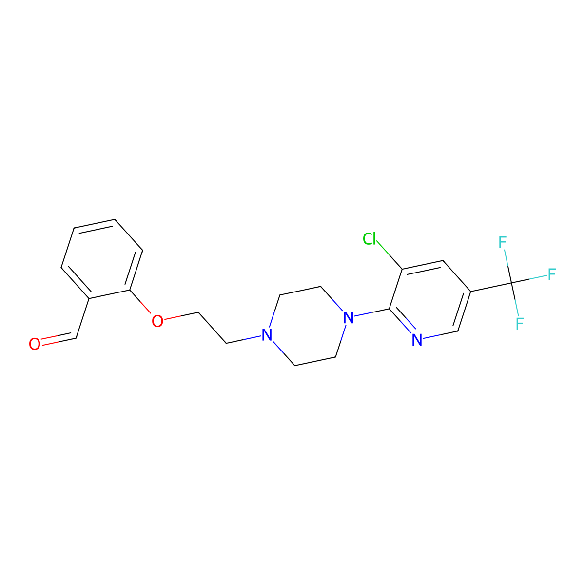 2-(2-{4-[3-Chloro-5-(trifluoromethyl)pyridin-2-yl]piperazin-1-yl}ethoxy)benzaldehyde molecular structure, CAS 338408-89-2