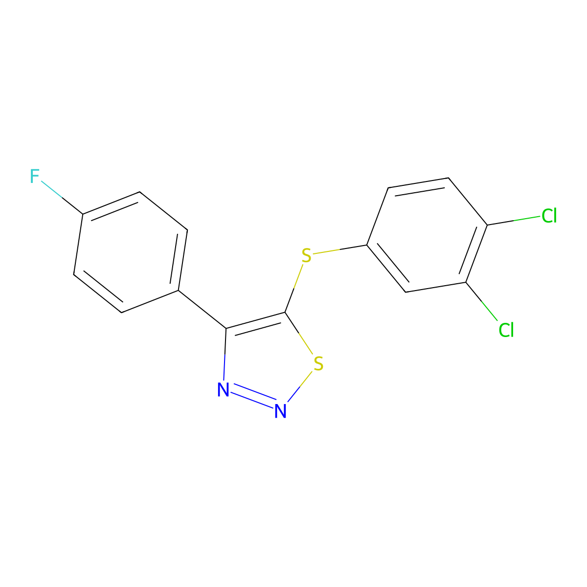 5-[(3,4-Dichlorophenyl)sulfanyl]-4-(4-fluorophenyl)-1,2,3-thiadiazole molecular structure, CAS 338408-94-9