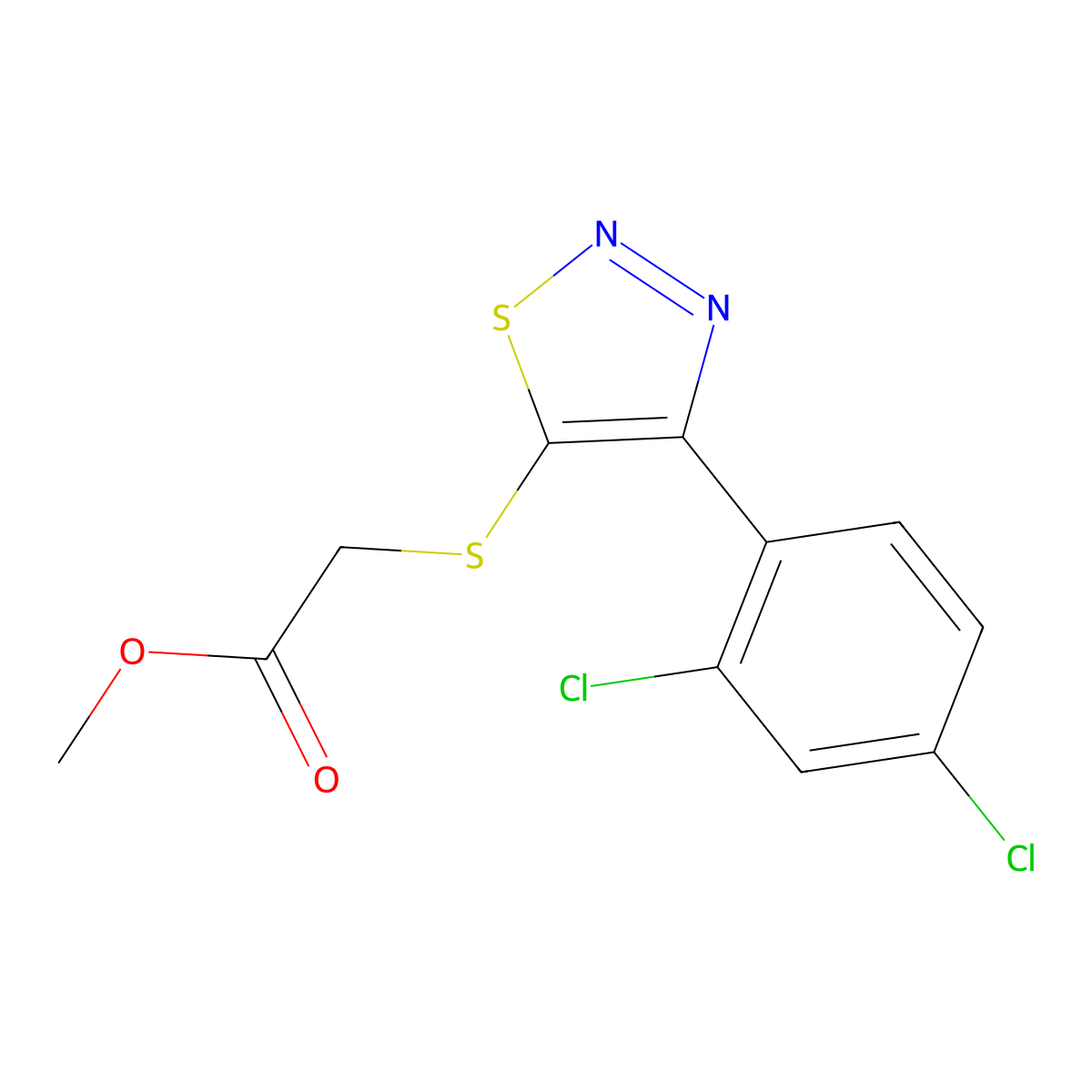 Methyl 2-{[4-(2,4-dichlorophenyl)-1,2,3-thiadiazol-5-yl]sulfanyl}acetate molecular structure, CAS 338409-08-8