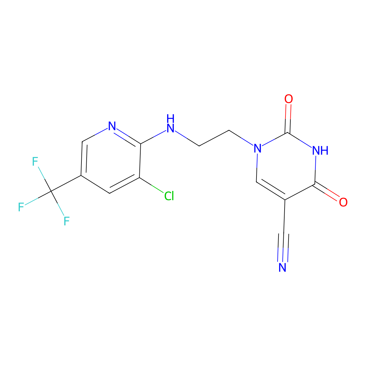 1-(2-{[3-Chloro-5-(trifluoromethyl)-2-pyridinyl]amino}ethyl)-2,4-dioxo-1,2,3,4-tetrahydro-5-pyrimidinecarbonitrile molecular structure, CAS 338409-11-3