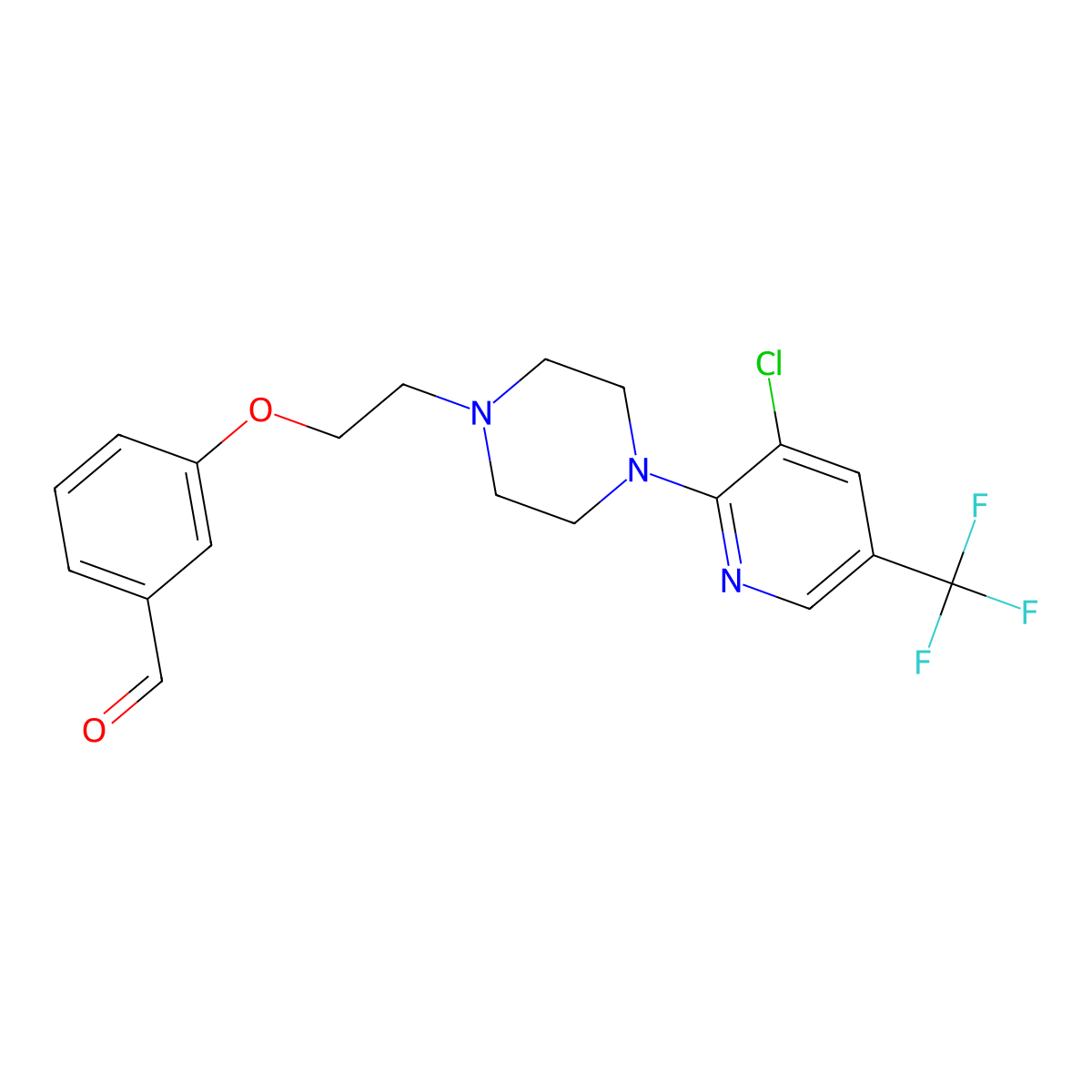 3-(2-{4-[3-Chloro-5-(trifluoromethyl)-2-pyridinyl]piperazino}ethoxy)benzenecarbaldehyde molecular structure, CAS 338409-15-7