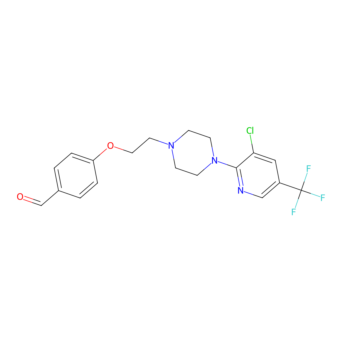 4-(2-{4-[3-Chloro-5-(trifluoromethyl)-2-pyridinyl]piperazino}ethoxy)benzenecarbaldehyde molecular structure, CAS 338409-17-9