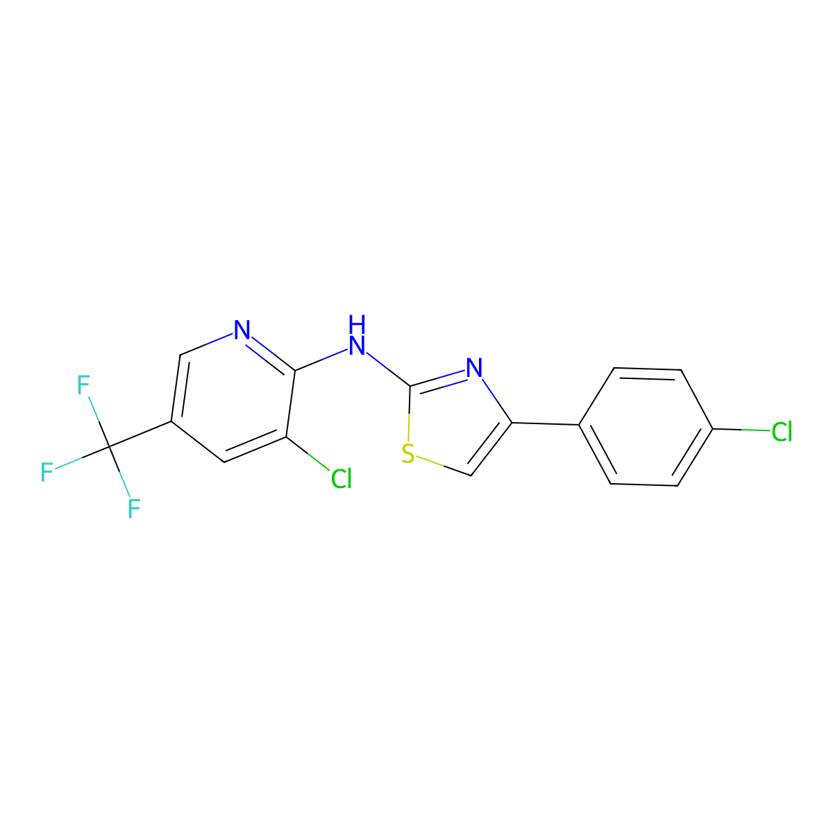 3-chloro-N-[4-(4-chlorophenyl)-1,3-thiazol-2-yl]-5-(trifluoromethyl)-2-pyridinamine molecular structure, CAS 338409-29-3