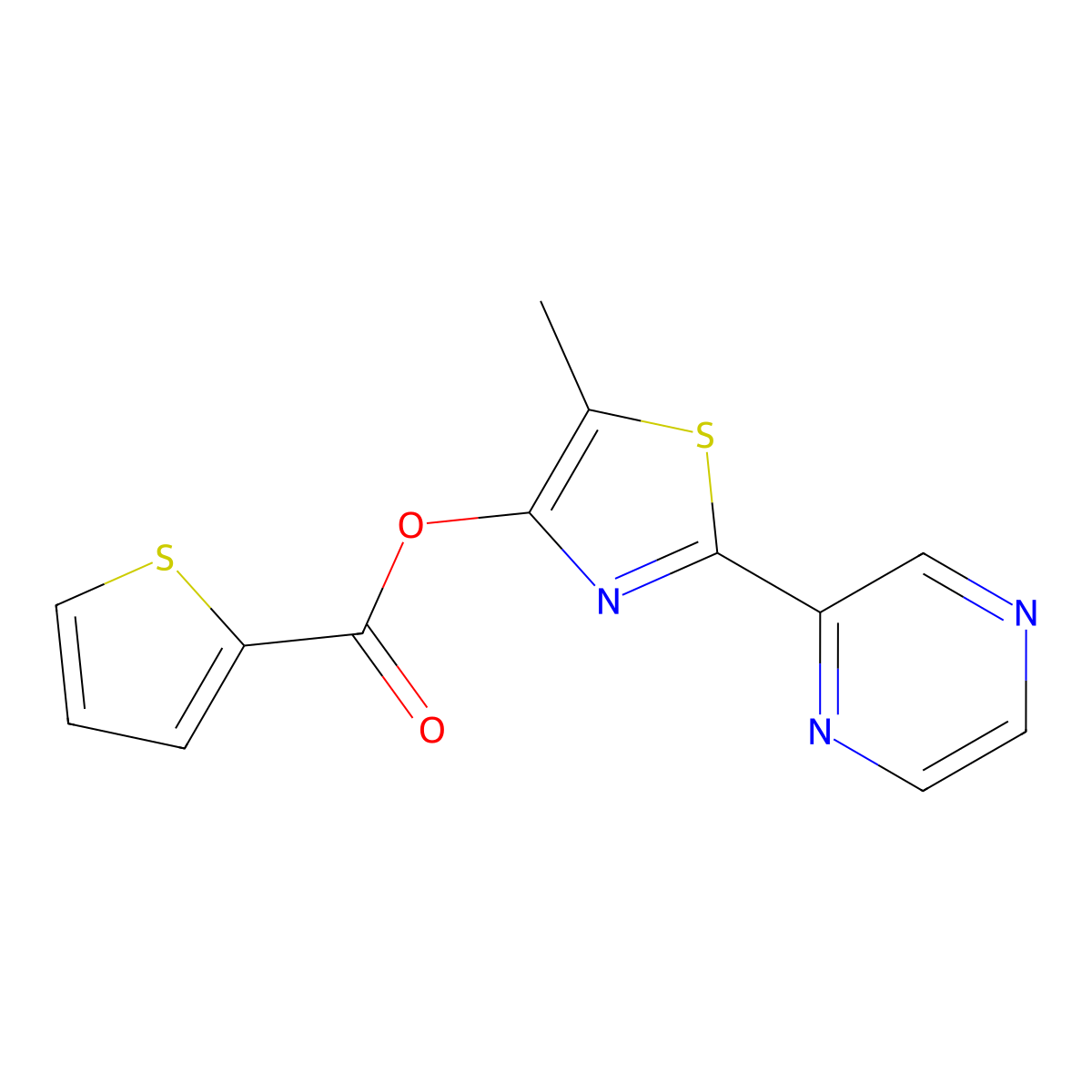 5-Methyl-2-(2-pyrazinyl)-1,3-thiazol-4-yl 2-thiophenecarboxylate molecular structure, CAS 338409-37-3