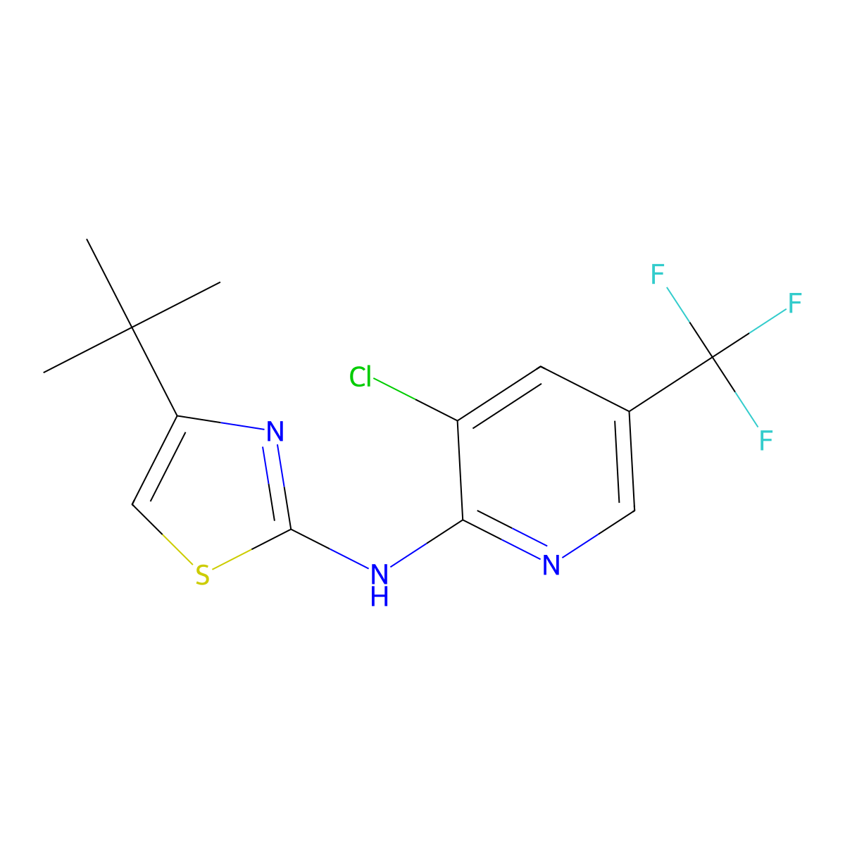 N-[4-(tert-butyl)-1,3-thiazol-2-yl]-3-chloro-5-(trifluoromethyl)-2-pyridinamine molecular structure, CAS 338409-42-0