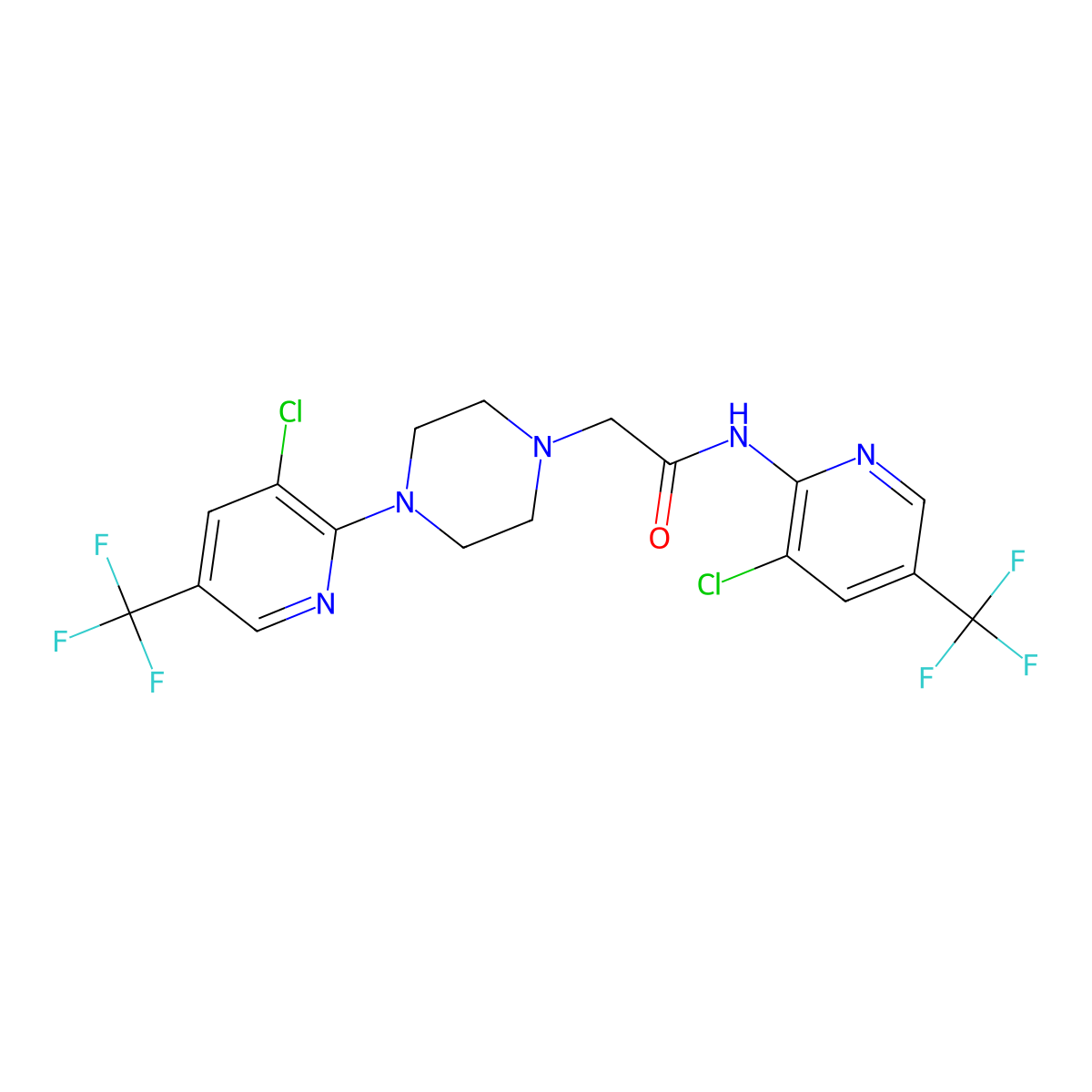 N-[3-chloro-5-(trifluoromethyl)-2-pyridinyl]-2-{4-[3-chloro-5-(trifluoromethyl)-2-pyridinyl]piperazino}acetamide molecular structure, CAS 338409-44-2
