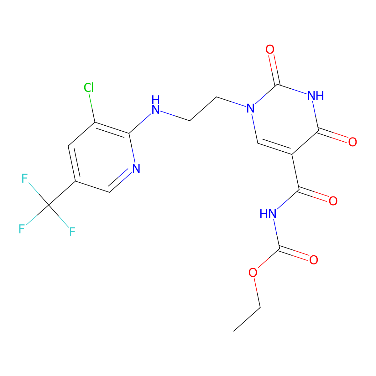 ethyl N-[1-[2-[[3-chloro-5-(trifluoromethyl)pyridin-2-yl]amino]ethyl]-2,4-dioxopyrimidine-5-carbonyl]carbamate molecular structure, CAS 338409-46-4